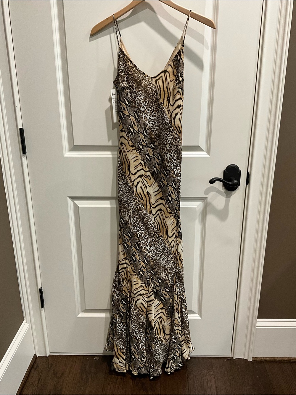 Joseph Ribkoff Animal Print Slip Maxi Dress in Brown and Tan